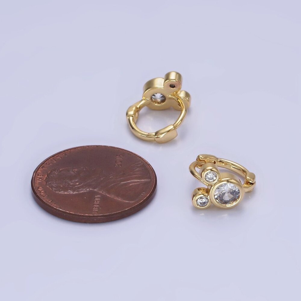 14K Gold Filled Clear Cubic Zirconia Triple Mouse Animal Huggie Earrings- Mickey - Picture 3 of 4